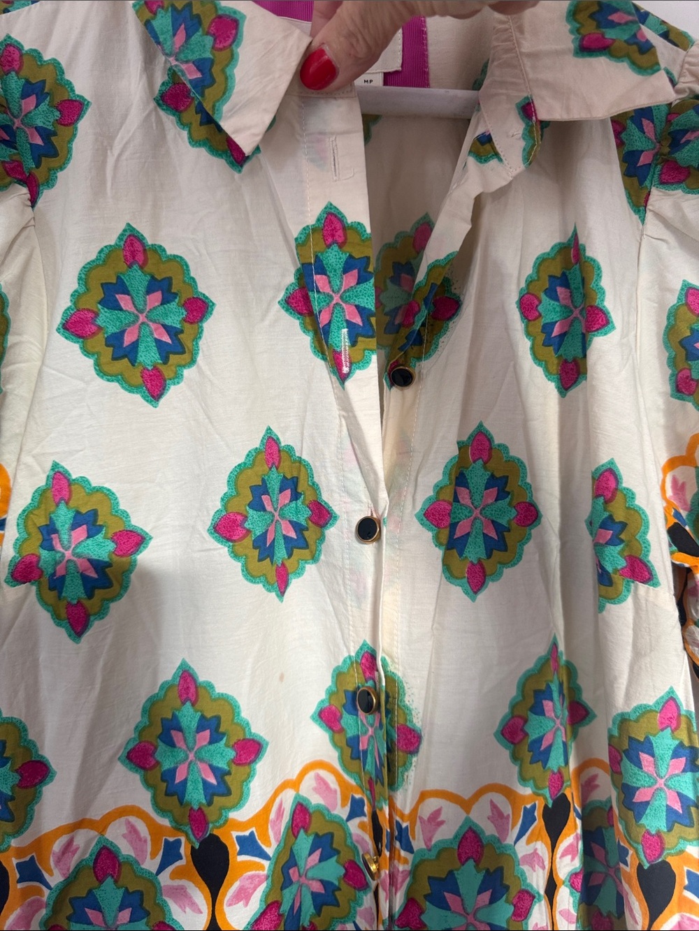Anthropologie Cream Maxi Dress with Pink, Teal, Orange & Yellow Pattern - Picture 3 of 9